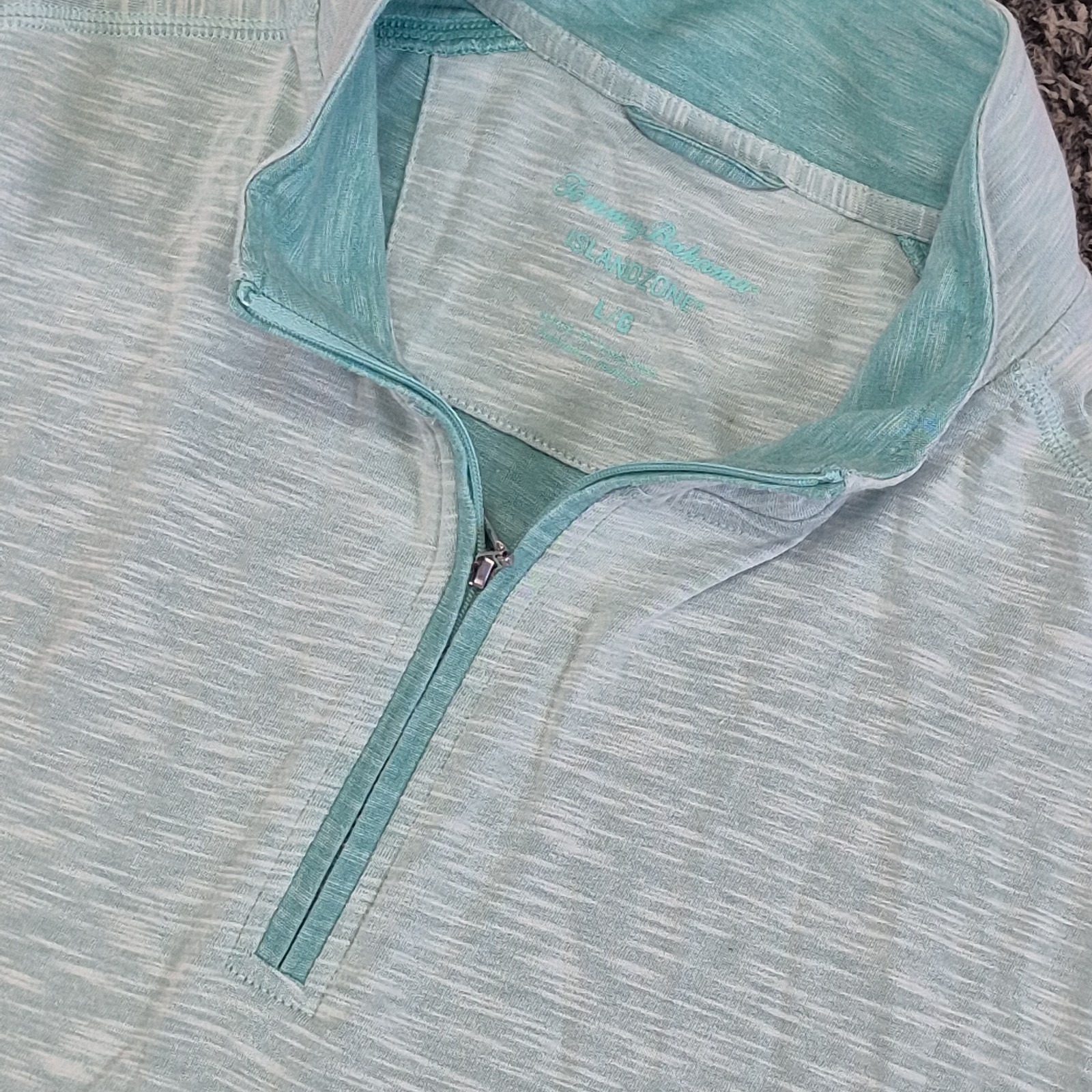 Tommy Bahama Mens Large Green 1/4 Zip Island Zone Mock Neck Lightweight